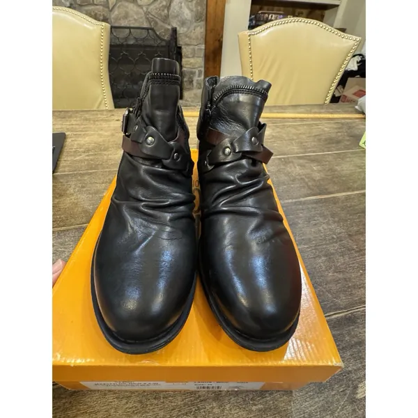 Miz Mooz Leather Buckled Ankle Boots Lagos Black Size 39 US 8.5 Wide Western - Image 4