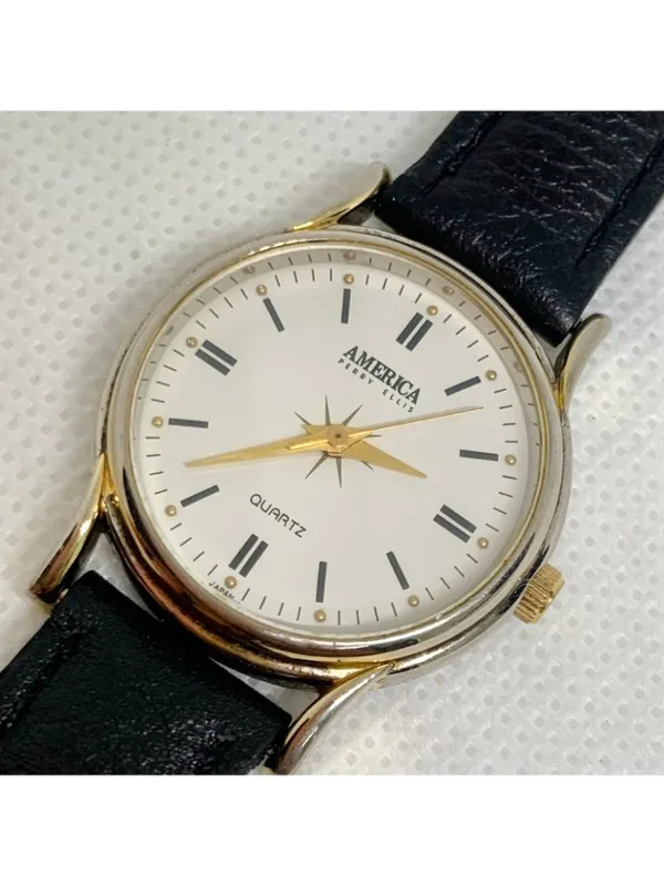 Vintage America Perry Ellis watch women classic 27mm quartz gold tone running - Image 3