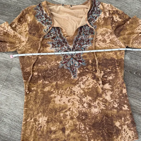 Y2K vintage boho western Gypsy fairy bell sleeve top brown tan small - Image 6