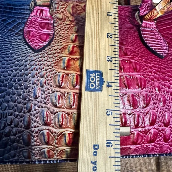 Vegan Leather Rainbow Multicolor Purple Crocodile Embossed Crossbody Satchel Bag - Image 11