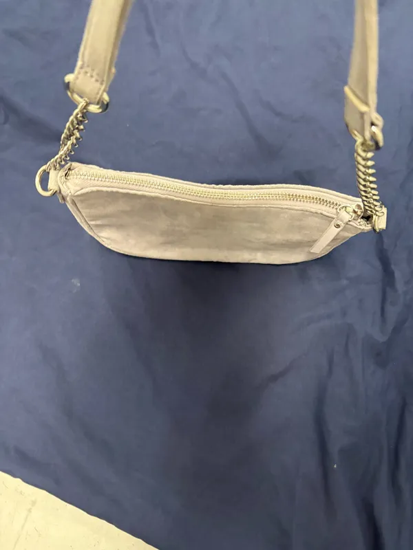 Soft Blue Small Crescent ShoulderBag Chain Strap Detachable Strap Zip Lined Gold - Image 3