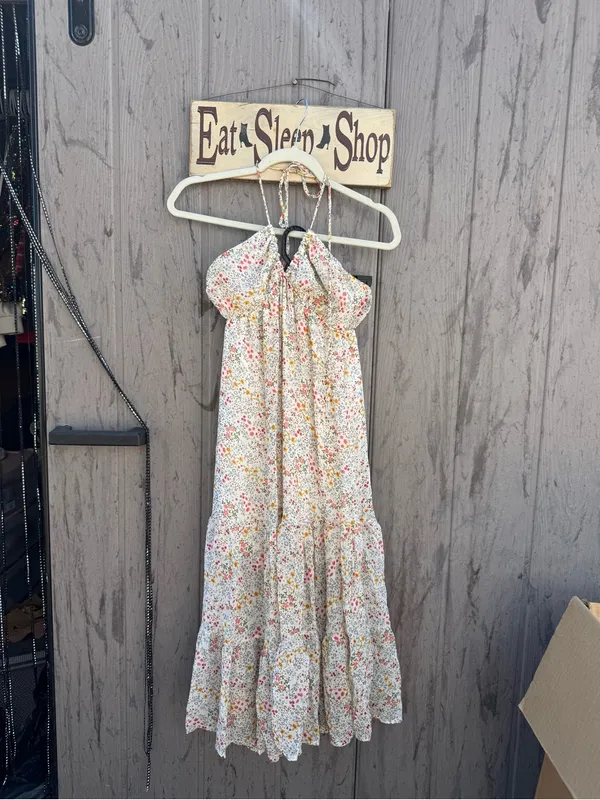 Triple 7 White Floral Halter Maxi Dress - Image 2