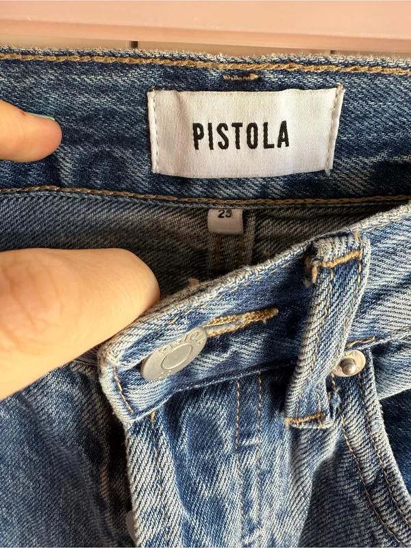 Pistola High-Rise Distressed Straight-Leg Jeans - Blue sz 25 - Image 2