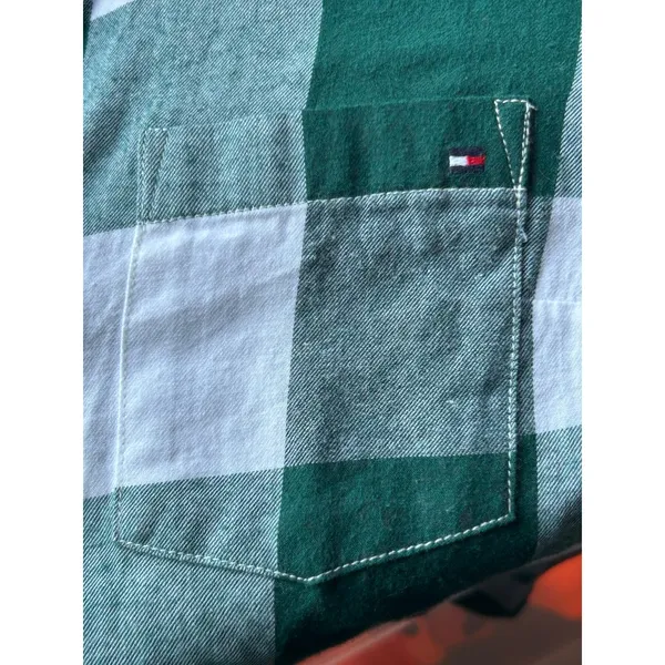 Tommy Hilfiger Womens Small S/P Green White Gingham Plaid Button Down Shirt - Image 8