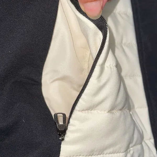 L-RL‎ Ralph Lauren Active Womens Quilted Front Zip Up Jacket Black Cream Medium - Image 5