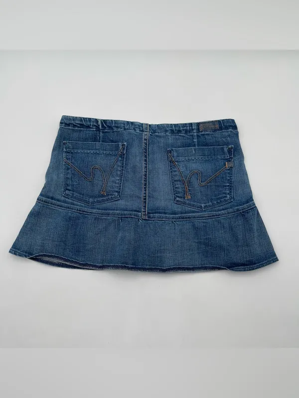 Y2K Citizens Of Humanity Ruffle Hem Mini Denim Jean Skirt Sz 26 USA *READ* - Image 2