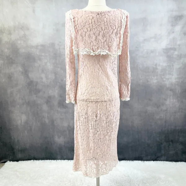 Vtg 80s Jessica McClintock Lace Dress‎ Size 8 Cottage Coquette Victorian Prairie - Image 4