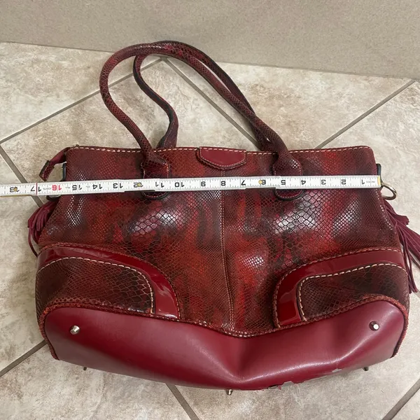 Cromia Italy Burgundy Snakeskin Leather Shoulder Bag Tassel Satchel" HAS PEELING - Image 4