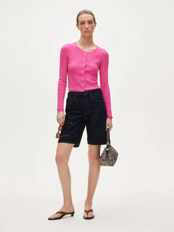 J. Crew Featherweight cashmere pointelle cardigan in Neon Pinks Size XS NWT - Image 3
