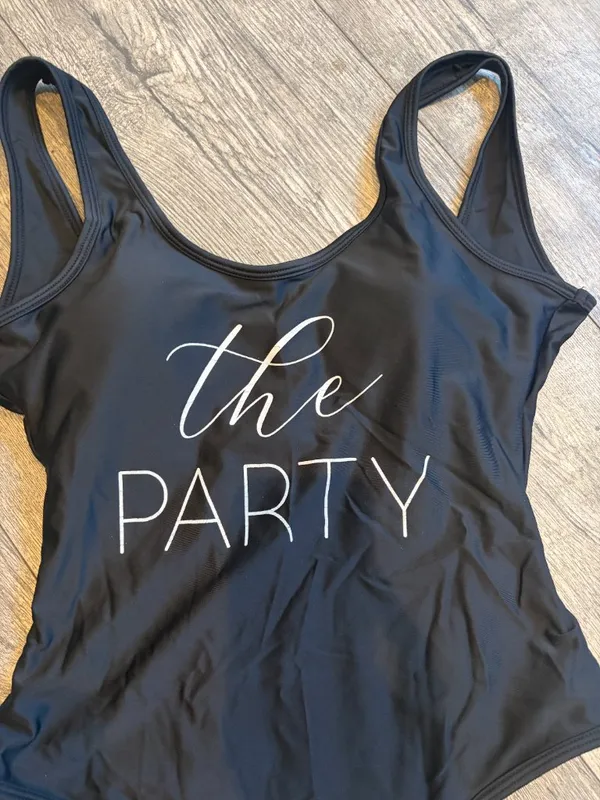 Shein Medium One Piece Bathing Suit Women’s Black “The Party” Funny Bachelorette - Image 2
