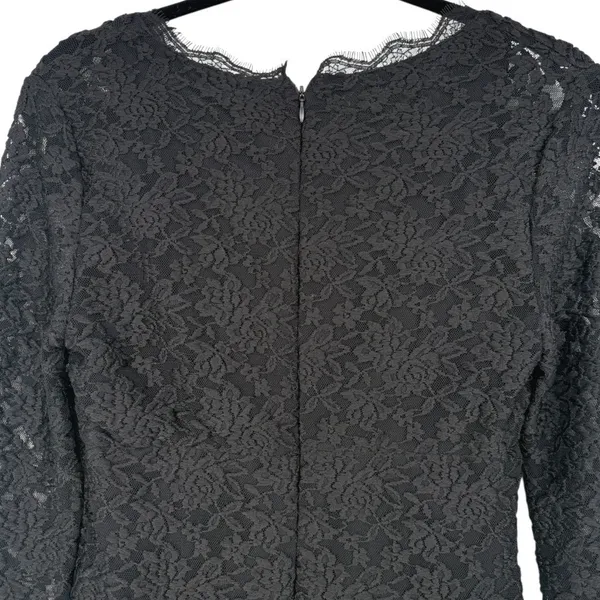 Adrianna Papell Black Lace Long Sleeve Sheath Dress Size 4 Whimsigoth Romantic - Image 7
