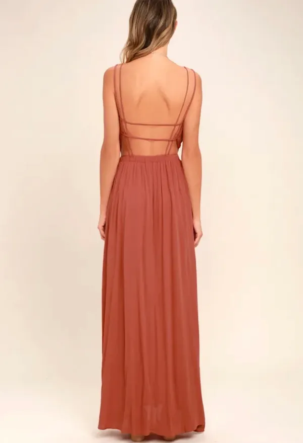 NWT Lulus Lost In Paradise Rusty Rose Maxi Dress Pink -XS - Image 2