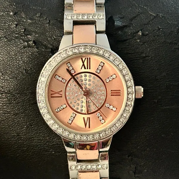 Women’s Two-tone Crystal Bezel Rose Gold Dial Watch Working New Battery - Image 2
