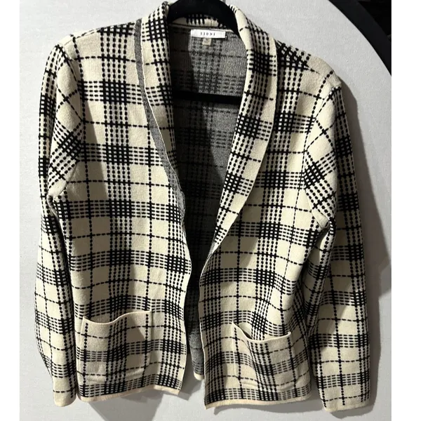 SIONI Women's Medium Plaid Knit Cardigan‎ Sweater Shawl Collar Pocketed - Image 4