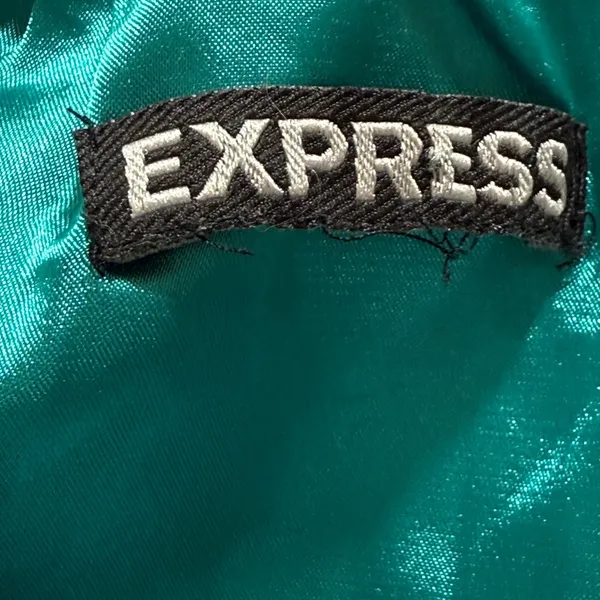EXPRESS Teal Straples Faux‎ Wrap Mini Dress Navy Blue Contrast Trim Tie Waist S - Image 6