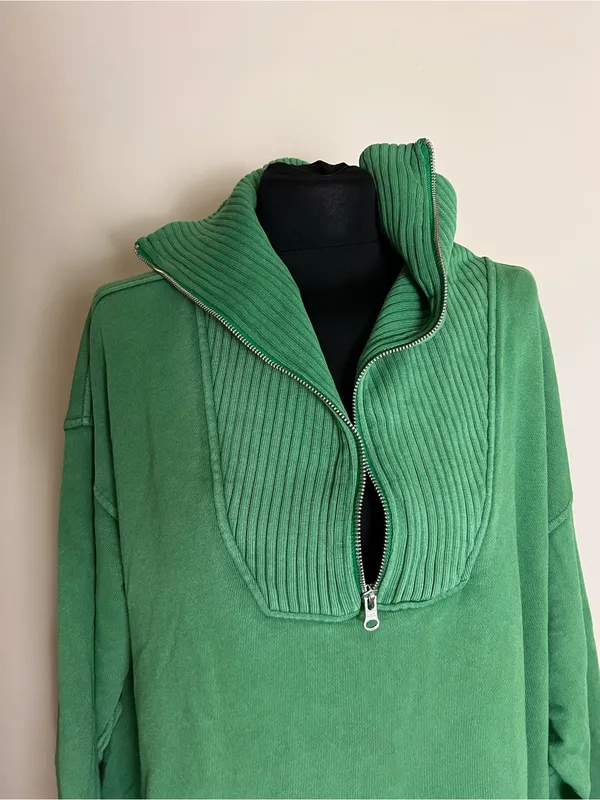 aerie Green Knit Sweater with Ribbed Sweatshirt NWOT - Image 2