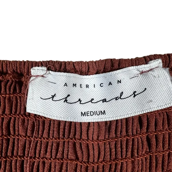 American Threads Tie Front Cutout Solid Mini Dress Rust Boho Smocked Size Medium - Image 4