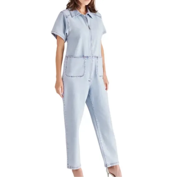 NWT Steve Madden Eira Denim Jumpsuit Stone Wash Blue Size XS Retail $129.00 - Image 3