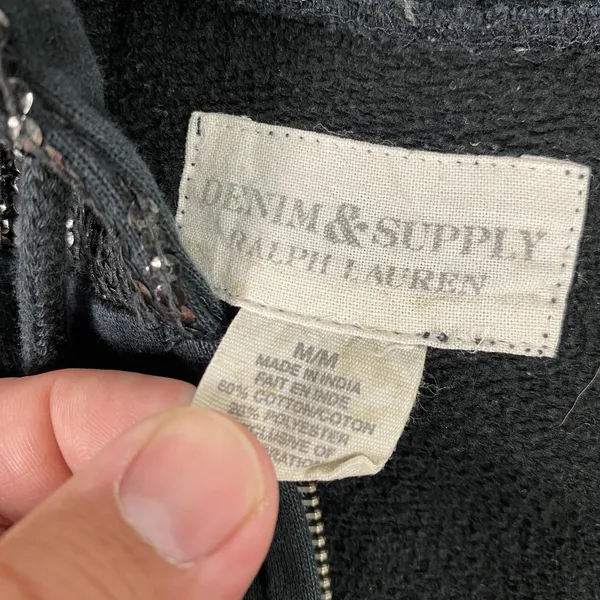 Denim & Supply Ralph Lauren Hoodie Womens Medium Black Sequin Hood‎ Full Zip - Image 3