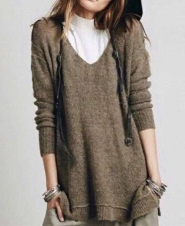 Free People Oversized Slouchy Knit Sweater Women’s M Taupe Brown Alpaca Soft - Image 6
