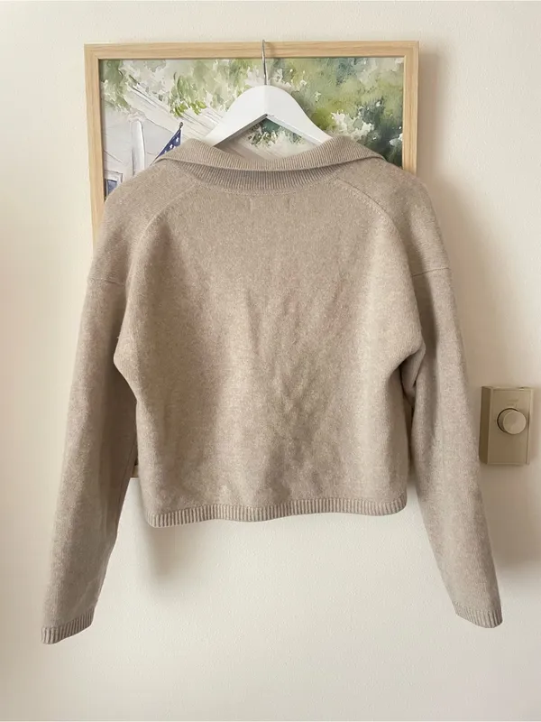NAADAM Signature Cashmere Cropped Polo Sweater Oatmeal XS - Image 8