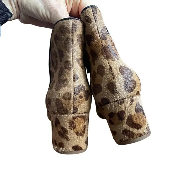 Cole Haan‎ Elyse Leopard Print Heeled Booties size 7 2.5" Heel Ankle Boot Brown - Image 8