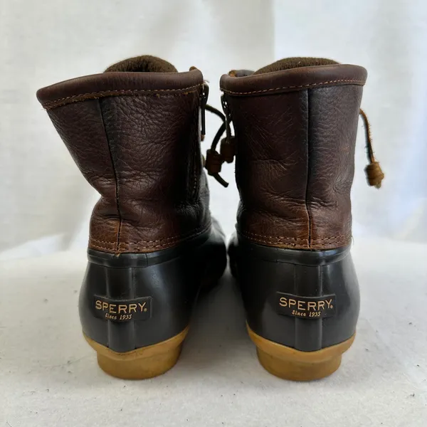 Sperry Women's 7.5 Duck‎ Boots Brown Leather Rubber Waterproof Winter Rain Boots - Image 6