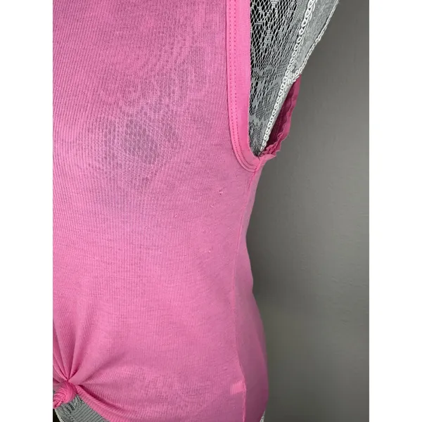 FREE PEOPLE Lightweight Sheer Ribbed Crewneck Tank Top Pink Size XS - Image 3