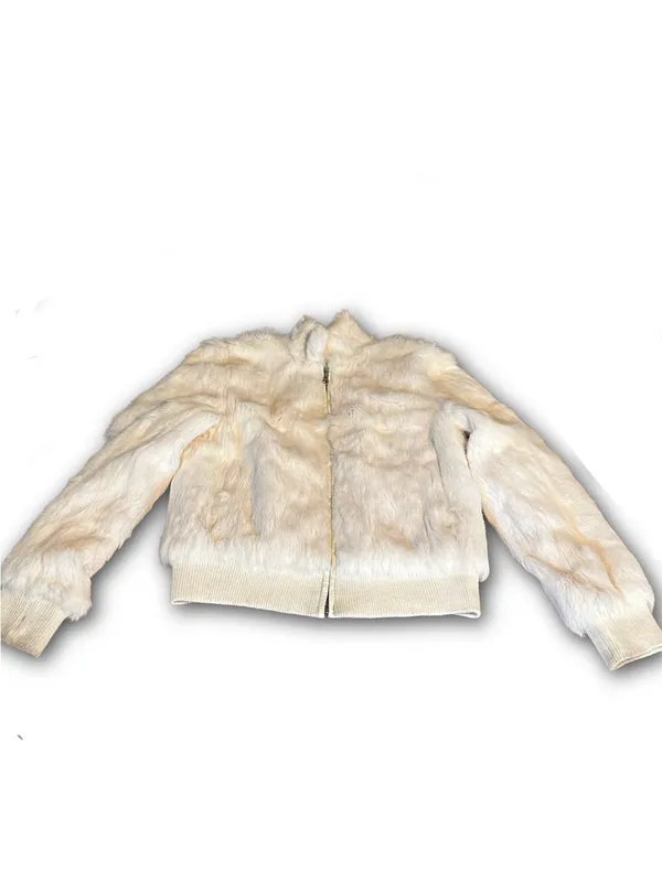 Vintage 1990'S Wilsons Leather Maxima White Rabbit Fur Bomber Jacket (M) - Image 9