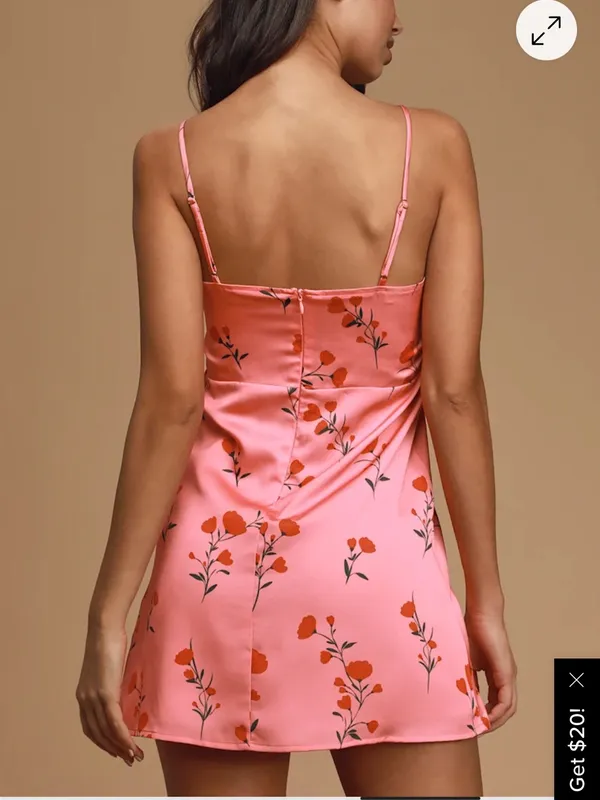 Lulu's Coral Pink Floral Satin Slip Dress - Image 3