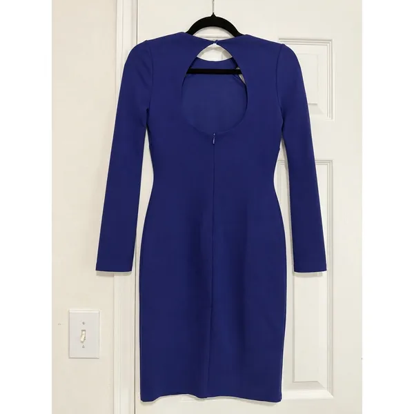 Halston Heritage Blue Ponte Cutout Sheath Dress Long Sleeve Bodycon XS - Image 3