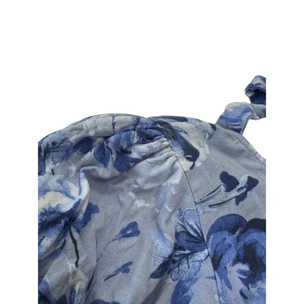 Altar'd State Women's size Large Blue Floral Linen Blend Fit Flare Dress V Neck - Image 13