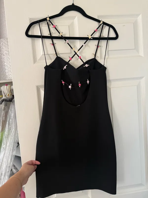 BNWT Zara Black Strechy Pink Floral Strap Dress - Image 8