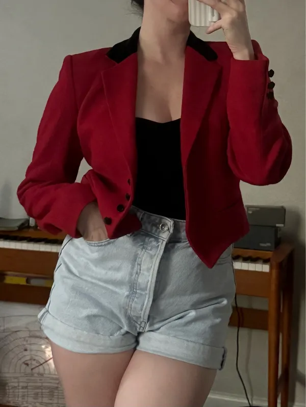 Vintage Red Cropped Blazer - Image 2