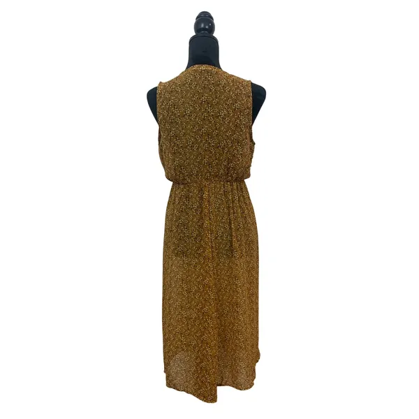 Liberty Love Women's S Boho Floral Duster Vest Mustard Yellow Sheer‎ Tie Front - Image 2