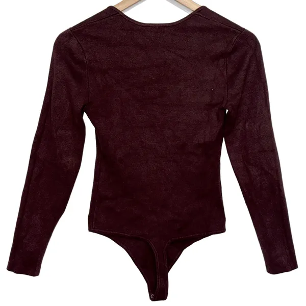 Abercrombie & Fitch Brown Ribbed Knit V-Neck Long Sleeve Sweater Bodysuit Size S - Image 2