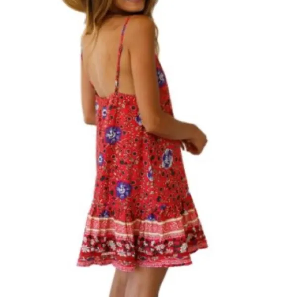 Boho Floral Slip Dress - Red - Image 2