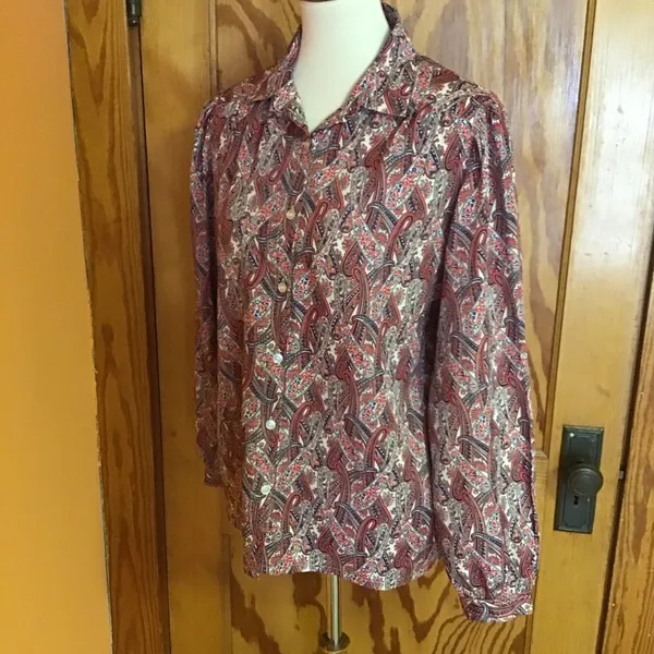 Vintage Paisley Button Up Blouse Boho Retro Long Sleeve Top Size L Relaxed Fit - Image 10