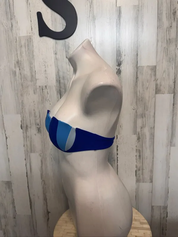 SheIn Blue Colorblock Scalloped Strapless Bikini Top Swimsuit Womens Small Push Up - Image 3