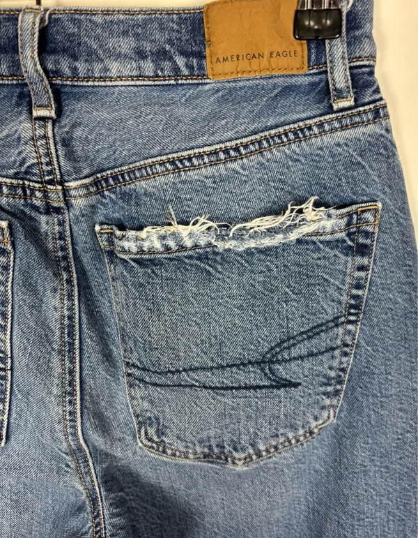 American Eagle Baggy Denim Jeans Size 2 High Rise Distressed Medium Wash - Image 5