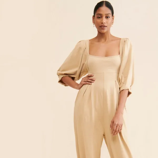 New Sz medium m Free People Intimately Lotta Love Pleated 1 Pc tan Jumpsuit - Image 3