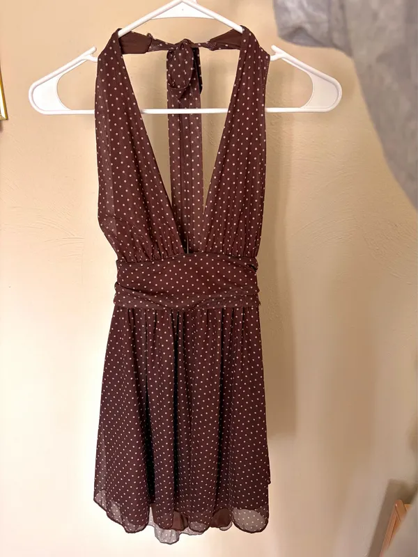 Marshalls Brown Polka Dot Halter Mini Dress - Image 2