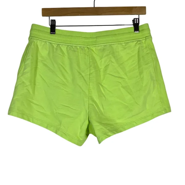Tommy Hilfiger Logo Patch Solid Sweat Shorts Neon Lime Green Streetwear Size L - Image 4