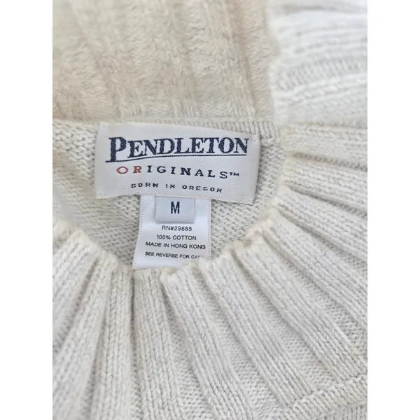 Pendleton‎ Sweater Womens M Oatmeal Beige Cotton Mock Neck Cable Ribbed Knit - Image 3