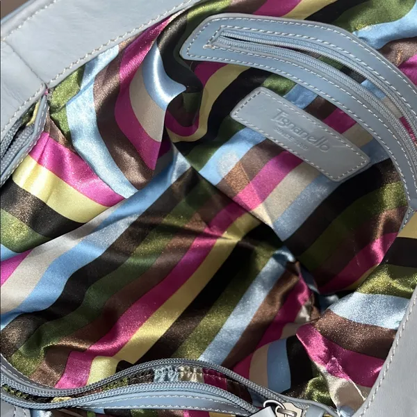 Tignanello rare Blue Leather Shoulder Bag multi striped interior - Image 3