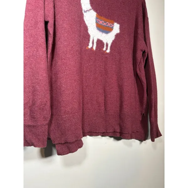 Sundance Sweater Burgundy‎ Llama Graphic Wool Blend Boho Warm Winter Large - Image 3