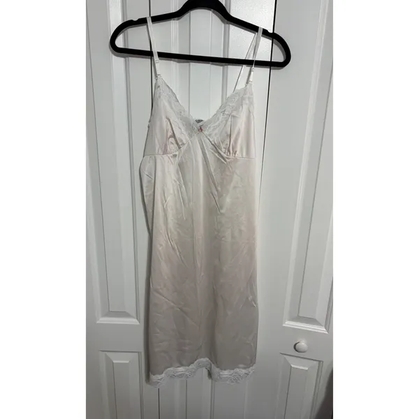 Vintage Style Satin Slip Dress Lace‎ Trim Cream Romantic Coquette Small - Image 4