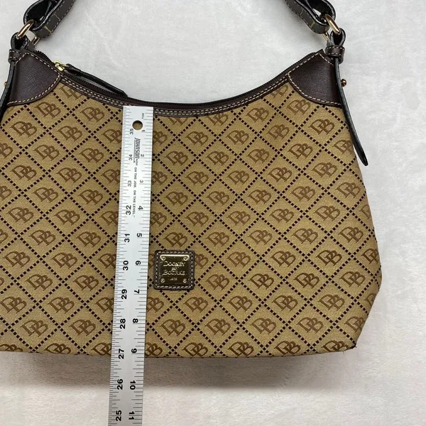 Dooney & Bourke Signature Canvas Hobo Bag Brown‎ Leather Trim Handbag - Image 7