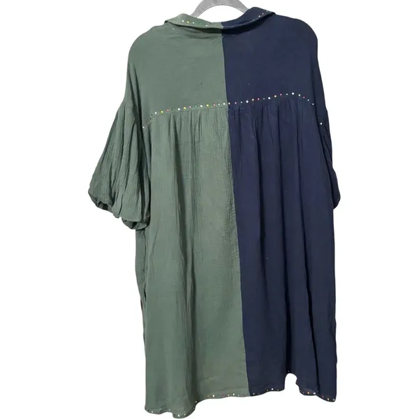 Peach Love California Color Block Gauze Shirt Dress Studded Oversized L-3X - Image 4