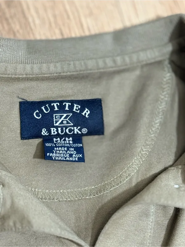 Cutter and Buck‎ Khaki Sleeveless Golf Polo Shirt M Womens Preppy Country Club - Image 3